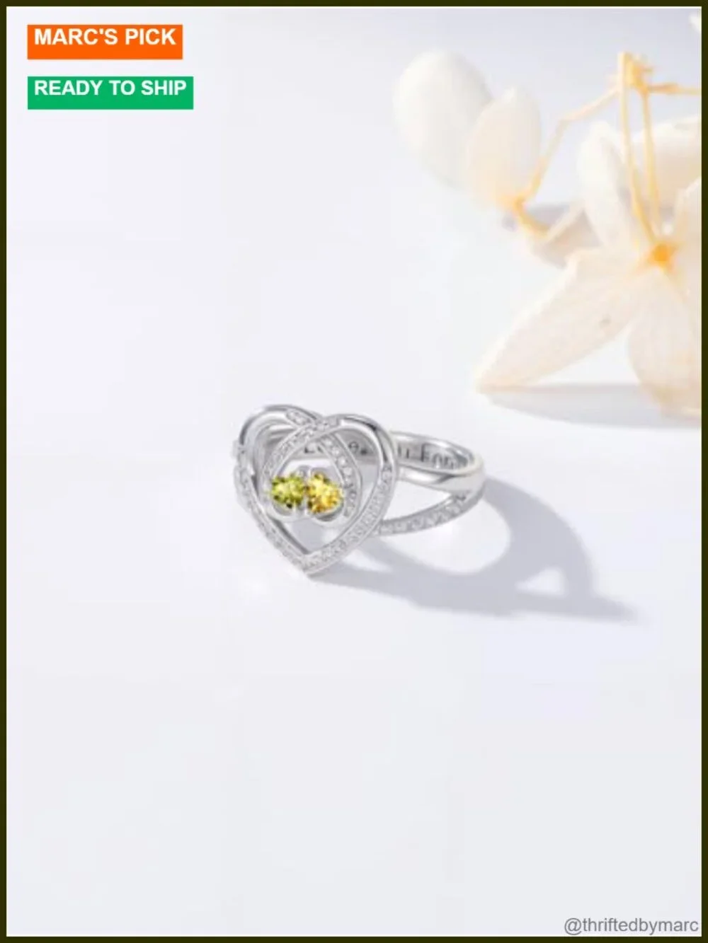 18k White Gold Plated Heart Infinity Promise Ring Cubic Zirconia Birthstone